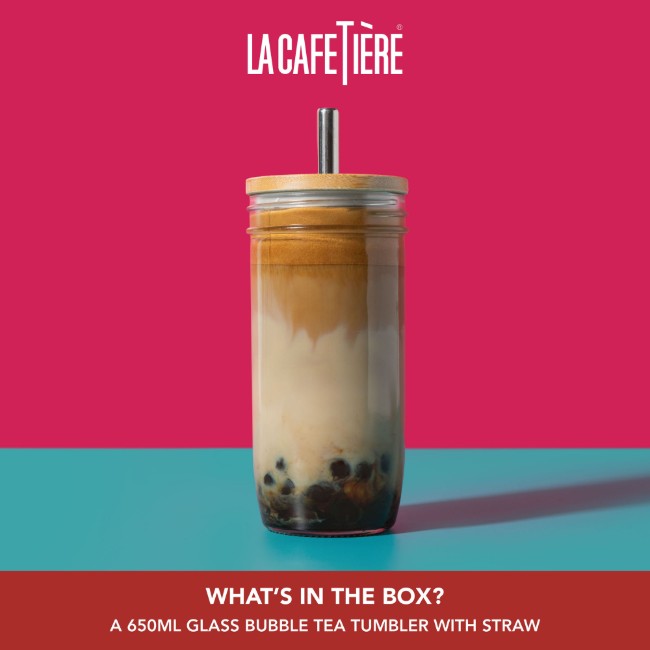 Чаша за bubble tea, с капак и сламка, направена от стъкло, 650 ml – La Cafetière