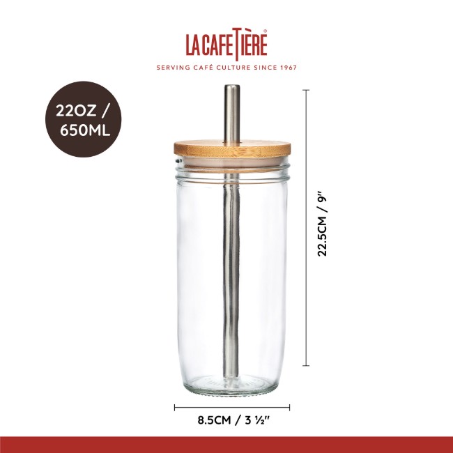 Чаша за bubble tea, с капак и сламка, направена от стъкло, 650 ml – La Cafetière