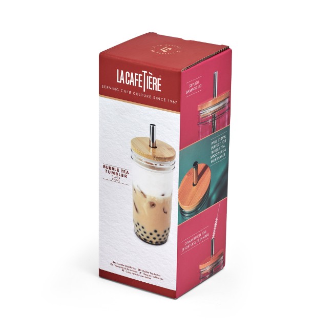Чаша за bubble tea, с капак и сламка, направена от стъкло, 650 ml – La Cafetière