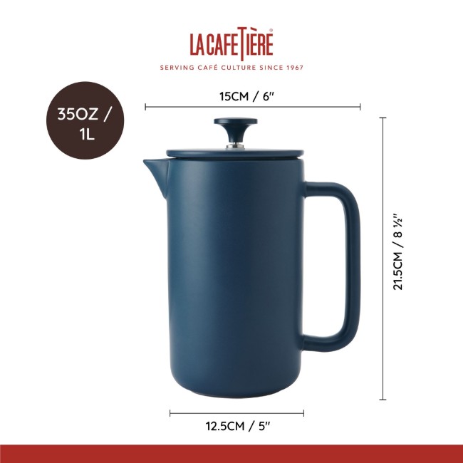 Френска преса Cafetière, керамика, 1 л, "Арецо", тъмносиня – La Cafetière