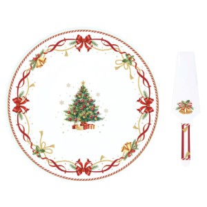 Плато за сервиране на торта и шпатула, порцелан, 32 см, "Christmas Tale"  - Easy Life