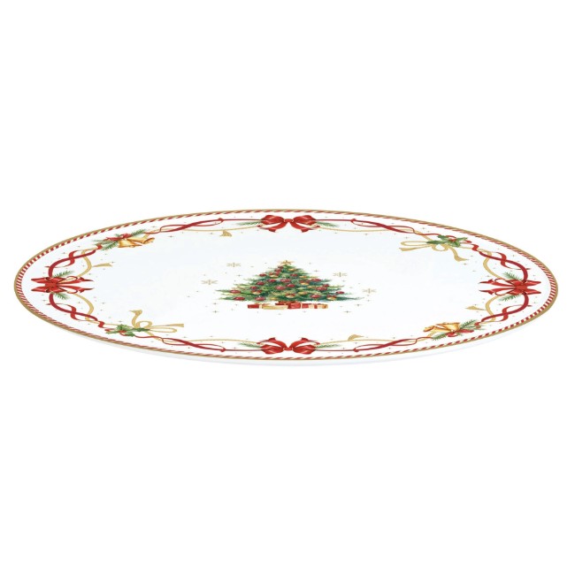 Плато за сервиране на торта и шпатула, порцелан, 32 см, "Christmas Tale"  - Easy Life
