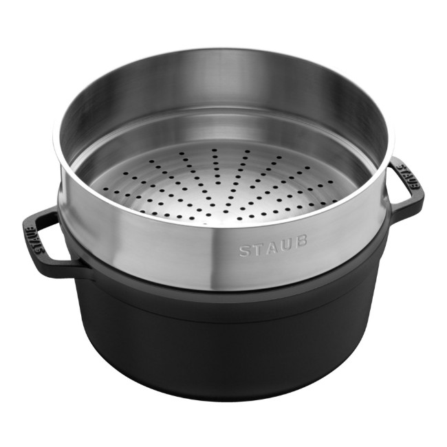 Чугунена тенджера за готвене Cocotte, с аксесоар за готвене на пара, 26cm/5.2L, Black  - Staub