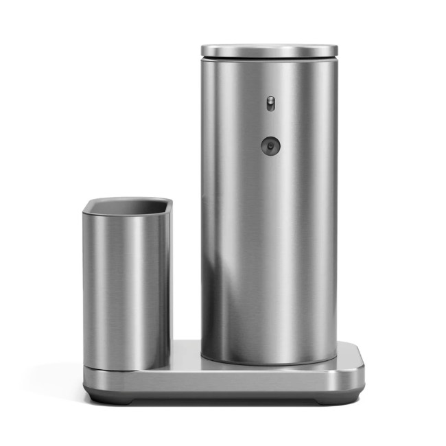 Сензорен дозатор с държач за гъба, 266 мл, неръждаема стомана, Brushed - simplehuman