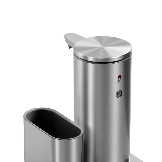Сензорен дозатор с държач за гъба, 266 мл, неръждаема стомана, Brushed - simplehuman