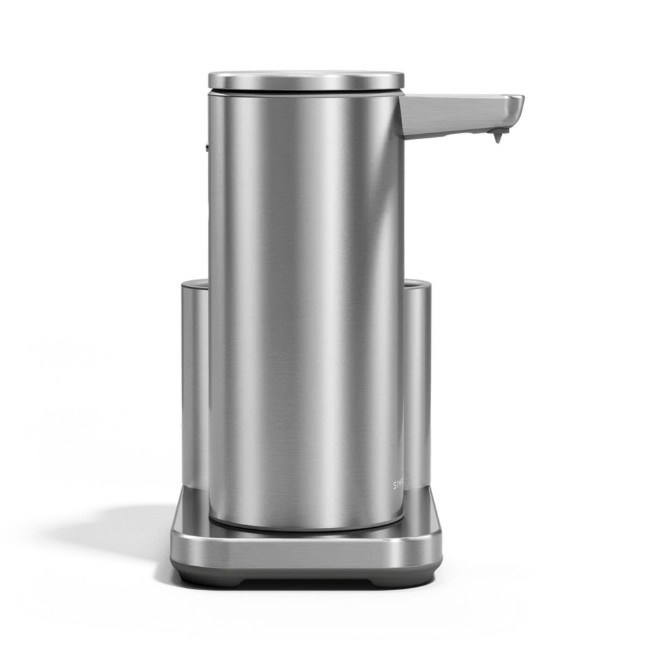 Сензорен дозатор с държач за гъба, 266 мл, неръждаема стомана, Brushed - simplehuman