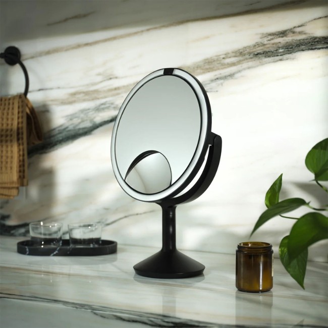 Козметично огледало със сензор, 25 см, "Trio Max", Matte Black Steel - simplehuman