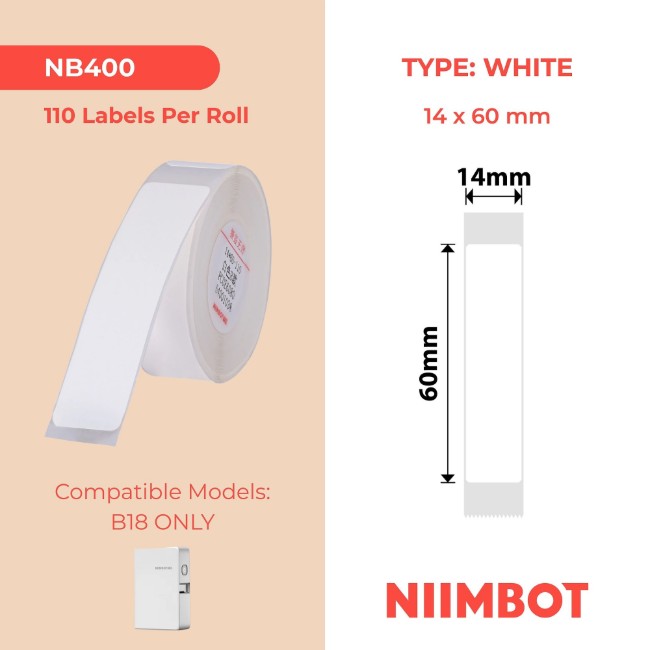 Ролка с етикети N1, 14x60 мм, 110 бр./ролка, бели - NIIMBOT