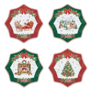 Комплект от 4 десертни чинии, порцеланов, 16 см, "Christmas Heritage" - Easy Life