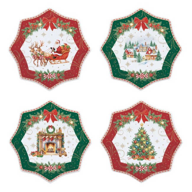 Комплект от 4 десертни чинии, порцеланов, 16 см, "Christmas Heritage" - Easy Life