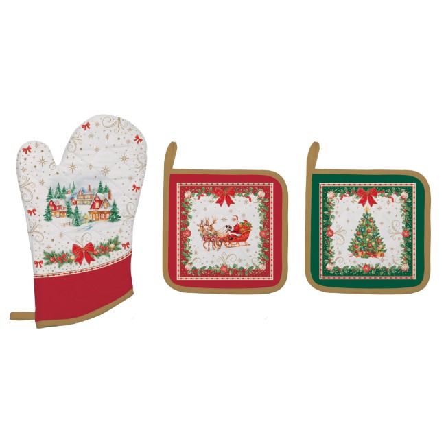Комплект кухненски ръкавици и 2 стойки за готвене, "Christmas Heritage" - Easy Life