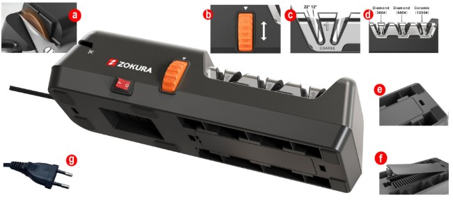 Електрическа острилка за ножове и ножици, с 3 степени, 18W - Zokura