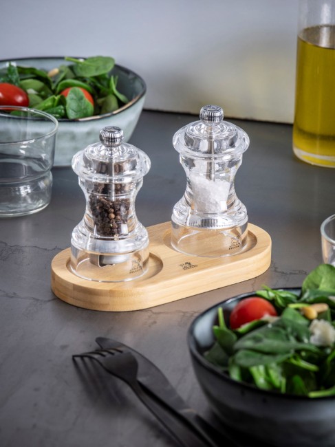 Поставка за 2 мелнички, без дръжка, бамбук, "Linea", Natural - Peugeot