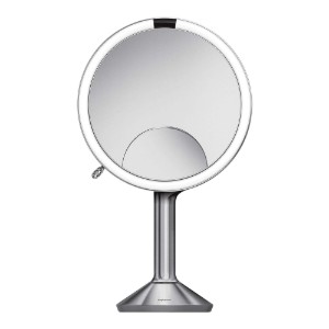 Огледало за грим със сензор, 23 см, "Trio", Brushed Stainless Steel - simplehuman