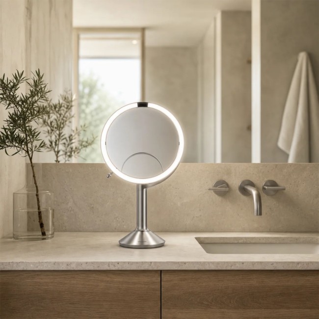Огледало за грим със сензор, 23 см, "Trio", Brushed Stainless Steel - simplehuman