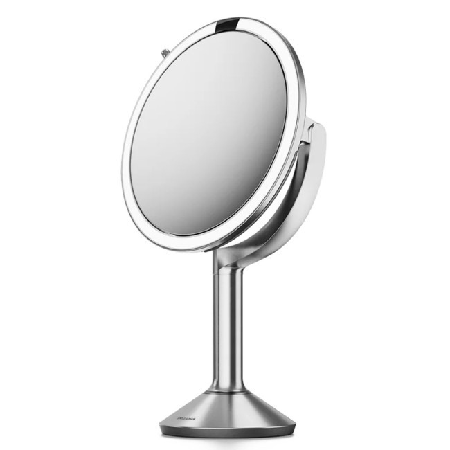Огледало за грим със сензор, 23 см, "Trio", Brushed Stainless Steel - simplehuman