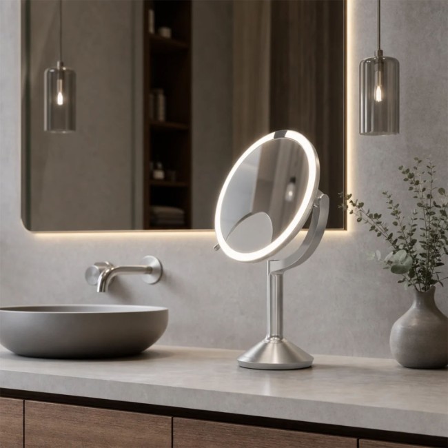 Огледало за грим със сензор, 23 см, "Trio", Brushed Stainless Steel - simplehuman